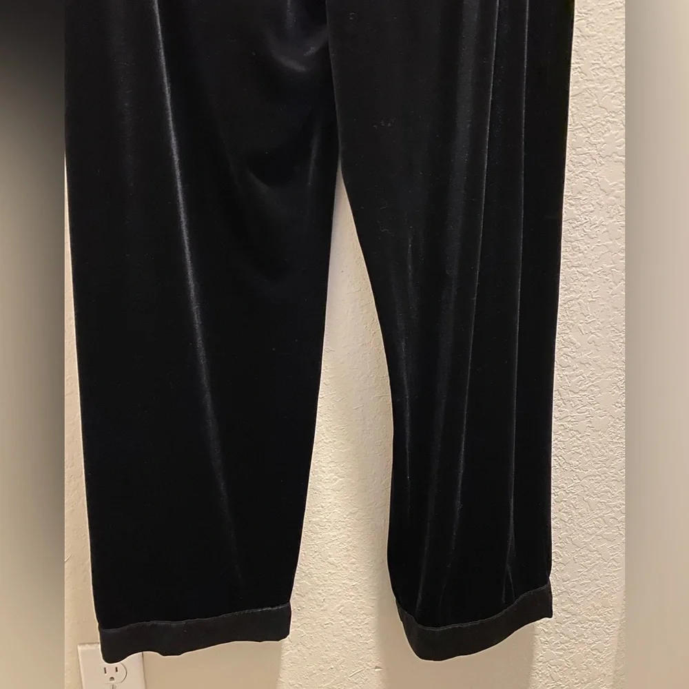 Anthropologie Black Pull On Velvet Pants With Satin Trim At Hem Size L